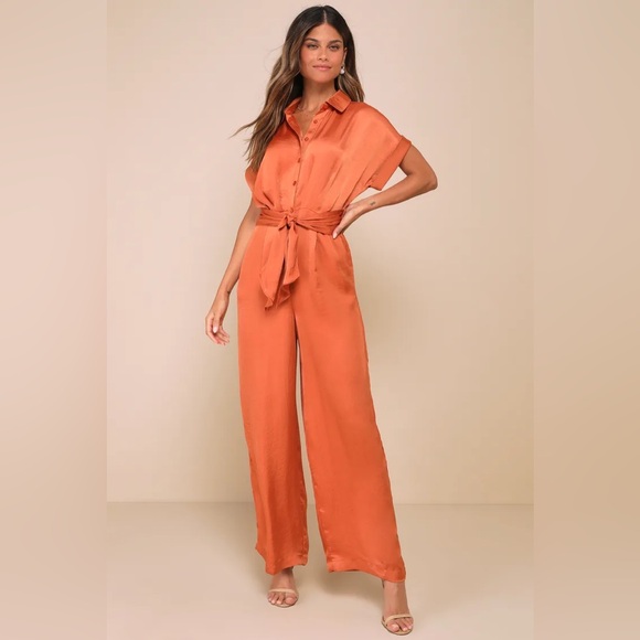 Steve Madden Pants - Steve Madden Tori Rust Orange Satin Short Sleeve Jumpsuit BNWT